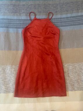 Farrow Red Faux Suede Adjustable Halter Mini Dress